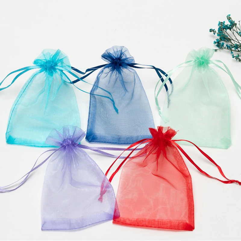 

100pcs Solid Color Candy Packaging Bag Drawstring Bag Wedding Christmas Gift Drawable Organza Bags Jewelry Display & Pouches