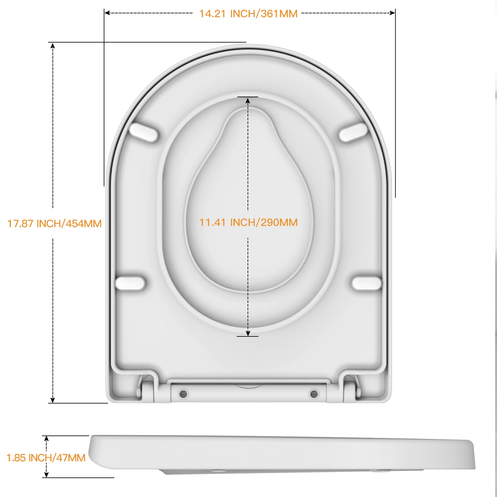 D-förmiger Familien-Toilettensitz mit sanftem Schließen und Kindersitz, integrierter Schnellverschluss für einfache Reinigung, Standard-Toilettensitze, Weiß – Detail 8