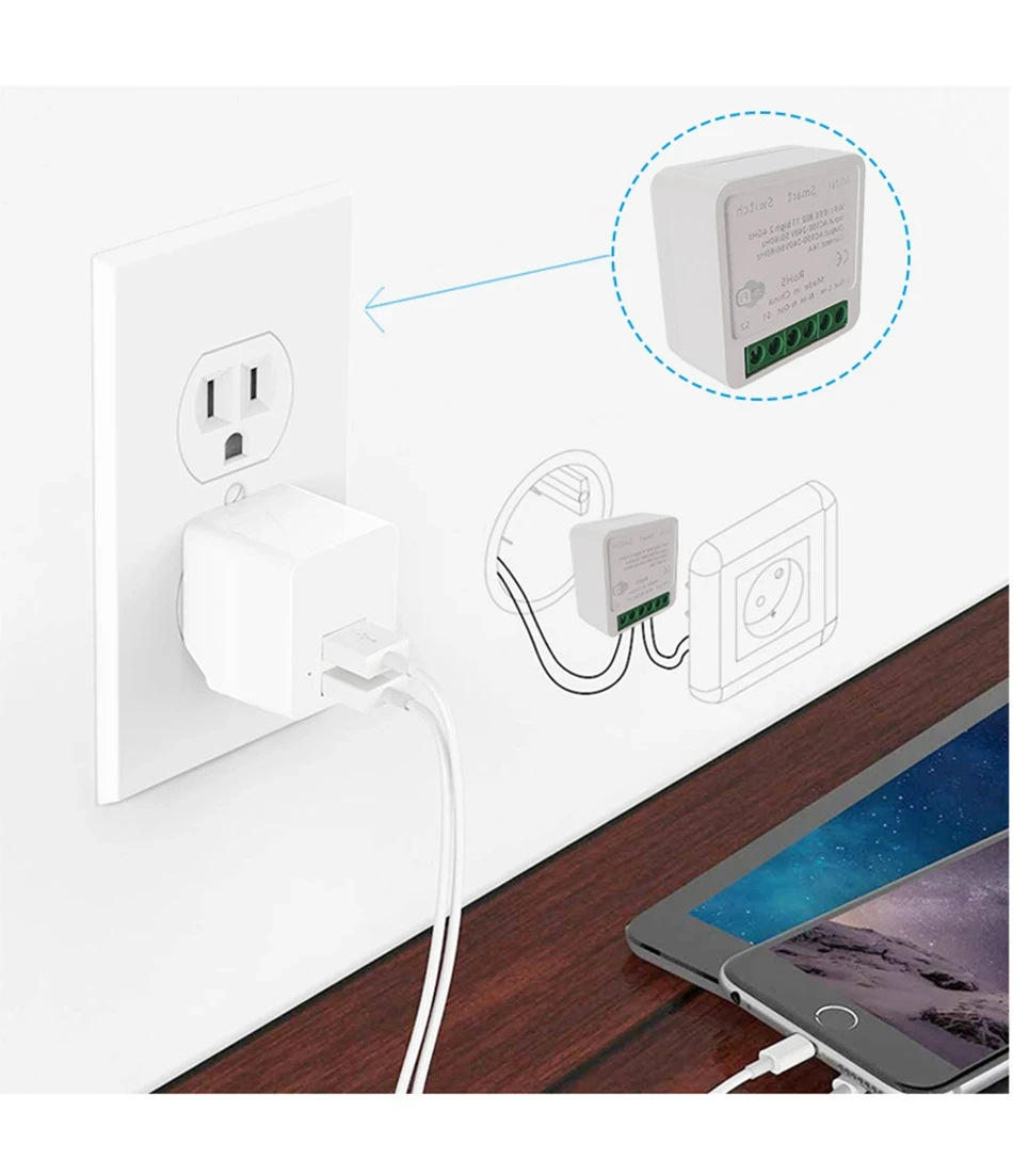 WiFi Smart Switch Tuya WiFi MiNi Smart Switch With Power Monitor 16A 2-way Control Timer Breaker Relay Work With Alexa Google Home Alice