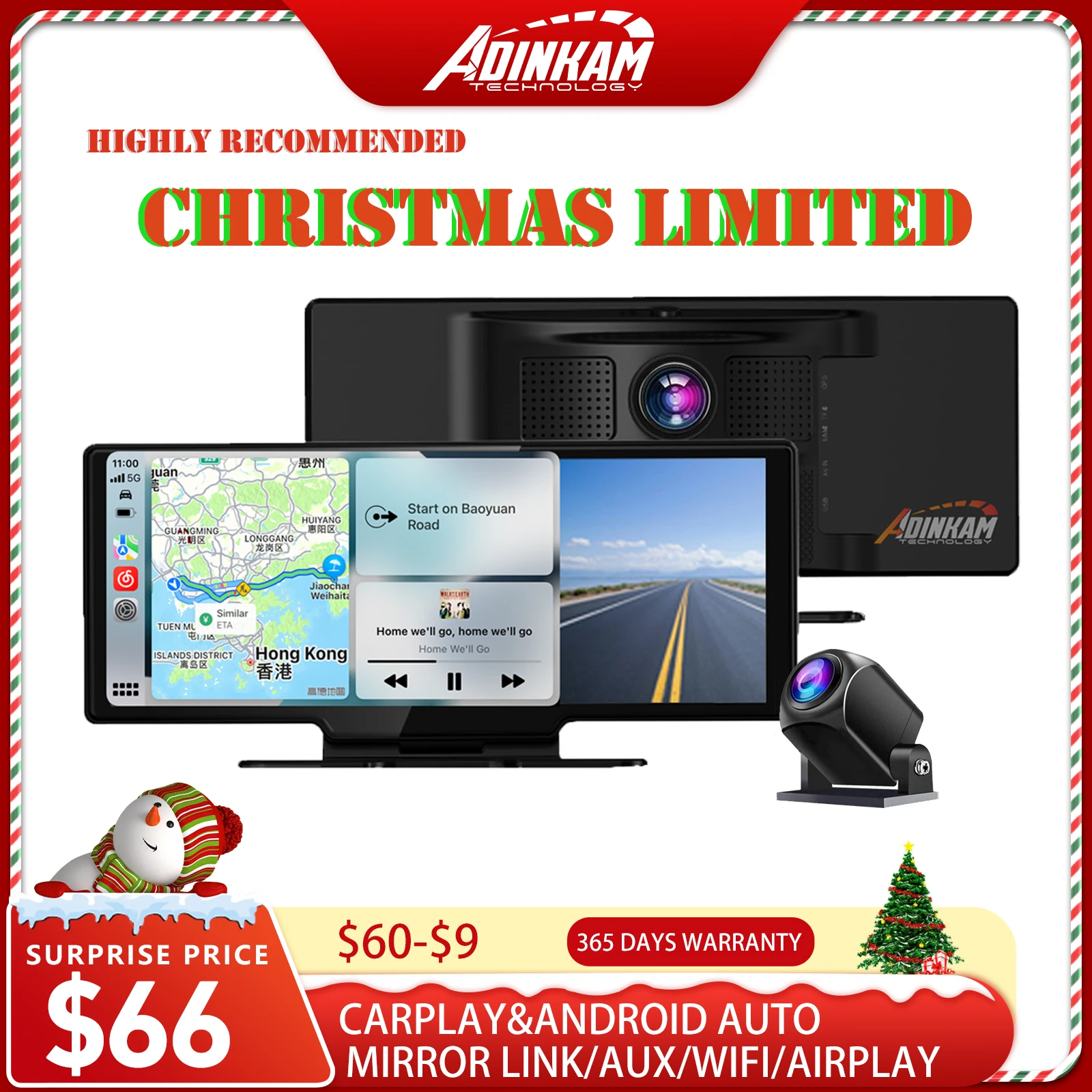 

Surprise price10.26Inch touch screen 2.5K portable Dash Cam Wireless CarPlay Android Auto Dual Cameras Portable Car Stereo Video