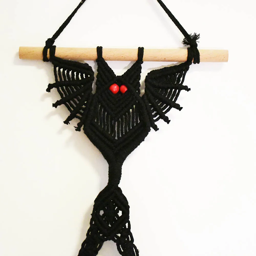 handmade macrame hat holster bat shape hat hanging shelf on wall for home decoration