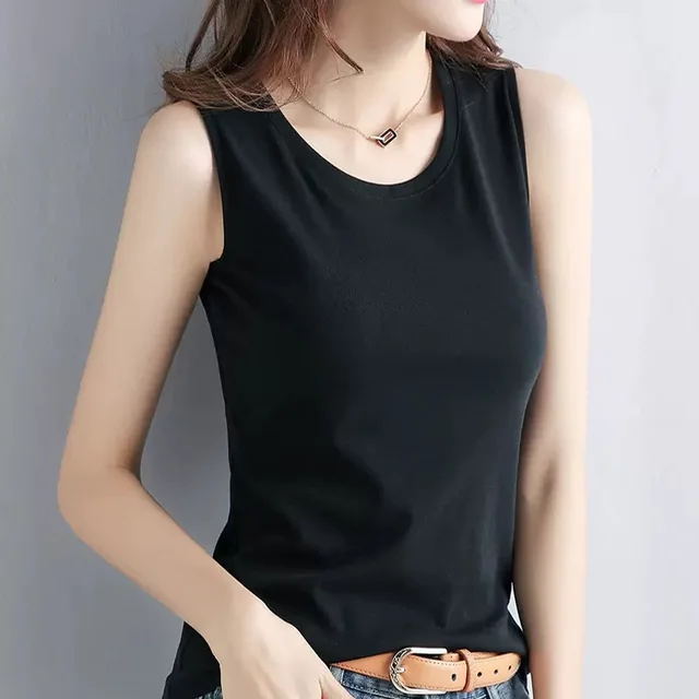Elegant Fashion Harajuku Slim Fit Female Clothes Loose Sweat Casual All Match Tops Women Solid O Neck Insert Sleeveless Tanks 2