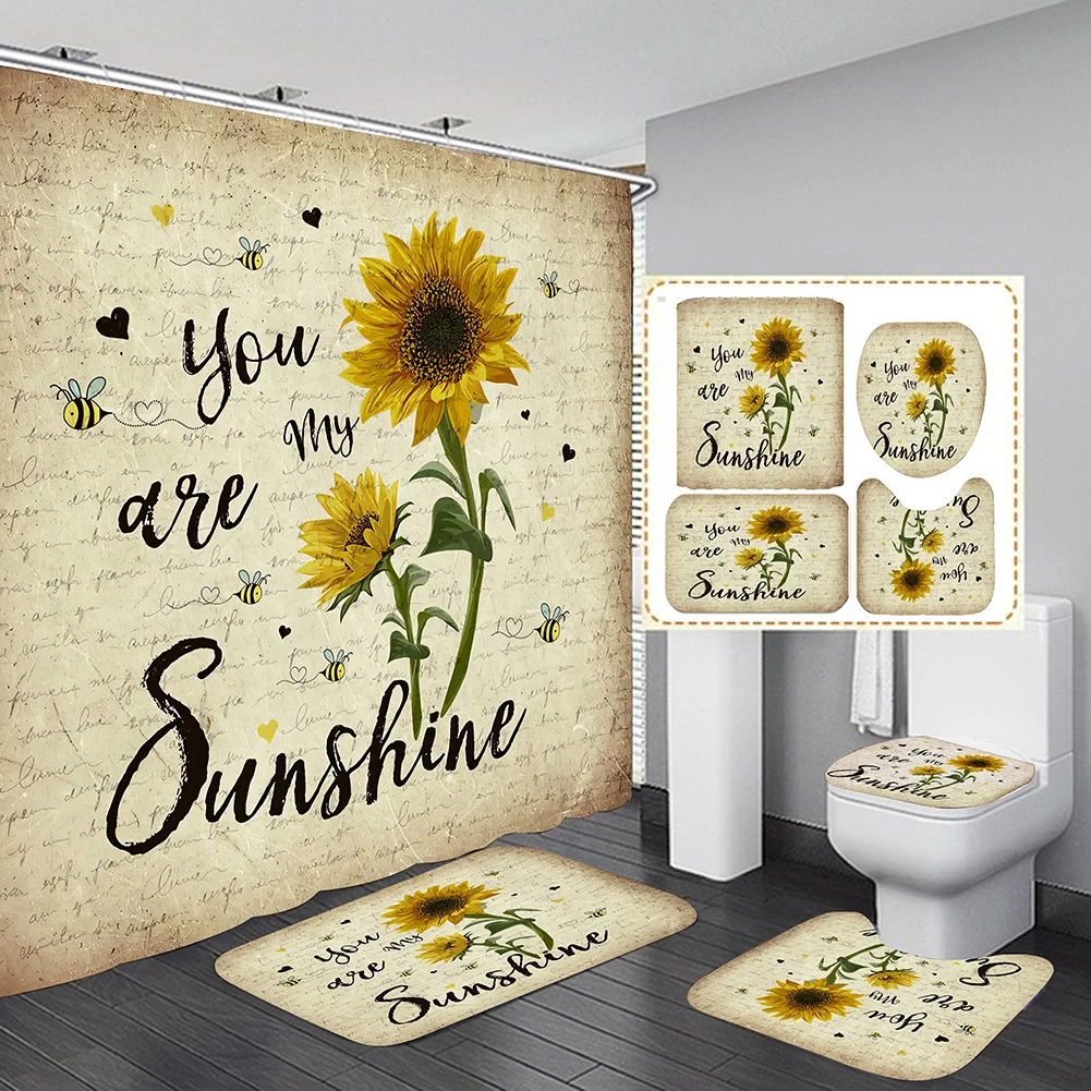 4-Piece Bathroom Mat & Shower Curtain Set 6