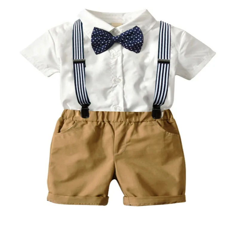 

Kids Clothes Boys Gentleman Suits Toddler Boy Outfits Children Clothing Boy Sets T-shirt + Shorts and Tie 2-7Years Old