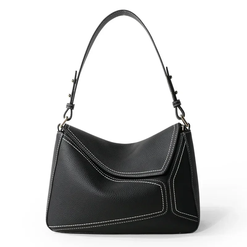 

New Women Bag Soft Cowhide Real Leather Flap Underarm Shoulder Bag Lady Fashion Geometry Design Crossbody Messenger Handbag