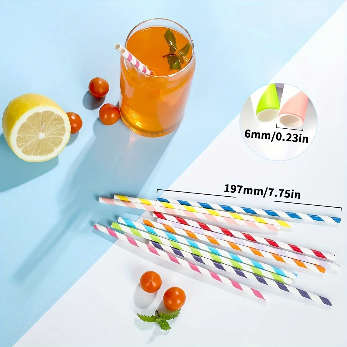 Rainbow Striped Paper Straws for Drinking disposable reusable straws Coffee Shop Bar Restaurant supplies 6mm*197mm 100pcs Bulk