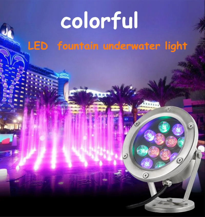 Outdoor Fountain Colorful Underwater Light  Waterproof Led Stainless Steel Swimming Pool Fish Pond Water Feature Spotlight 15W