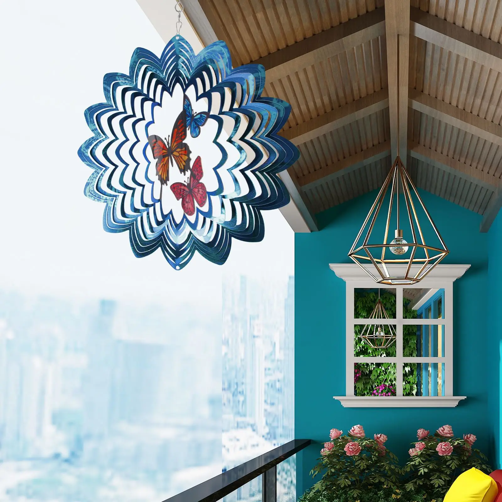 

Butterfly Metal Wind Chime Outdoor Pendants Stainless Steel Hollow 360° Rotating Hanging Wind Spinner For Outdoor Indoor Decora