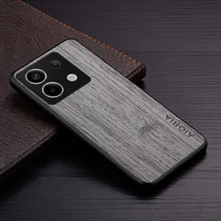 Luxury Bamboo Wood Pattern Leather Case for Redmi Note13Pro Plus (Light gray)