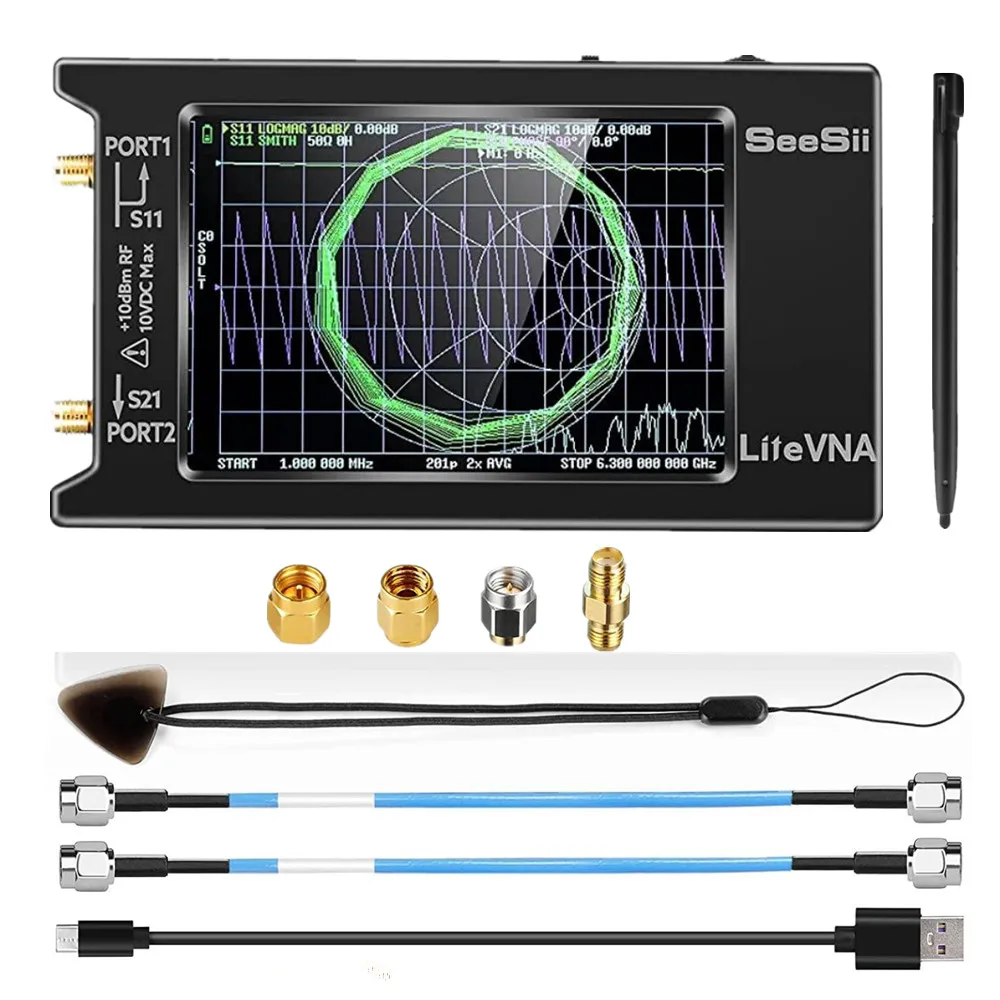 Litevna Nanovna 50Khz-6.3Ghz Analizzatore Di Antenne Di Rete Vettoriale 4 "Misura S Parametri Hf Vhf Uhf Swr Ritardo Di Fase Smith Chart
