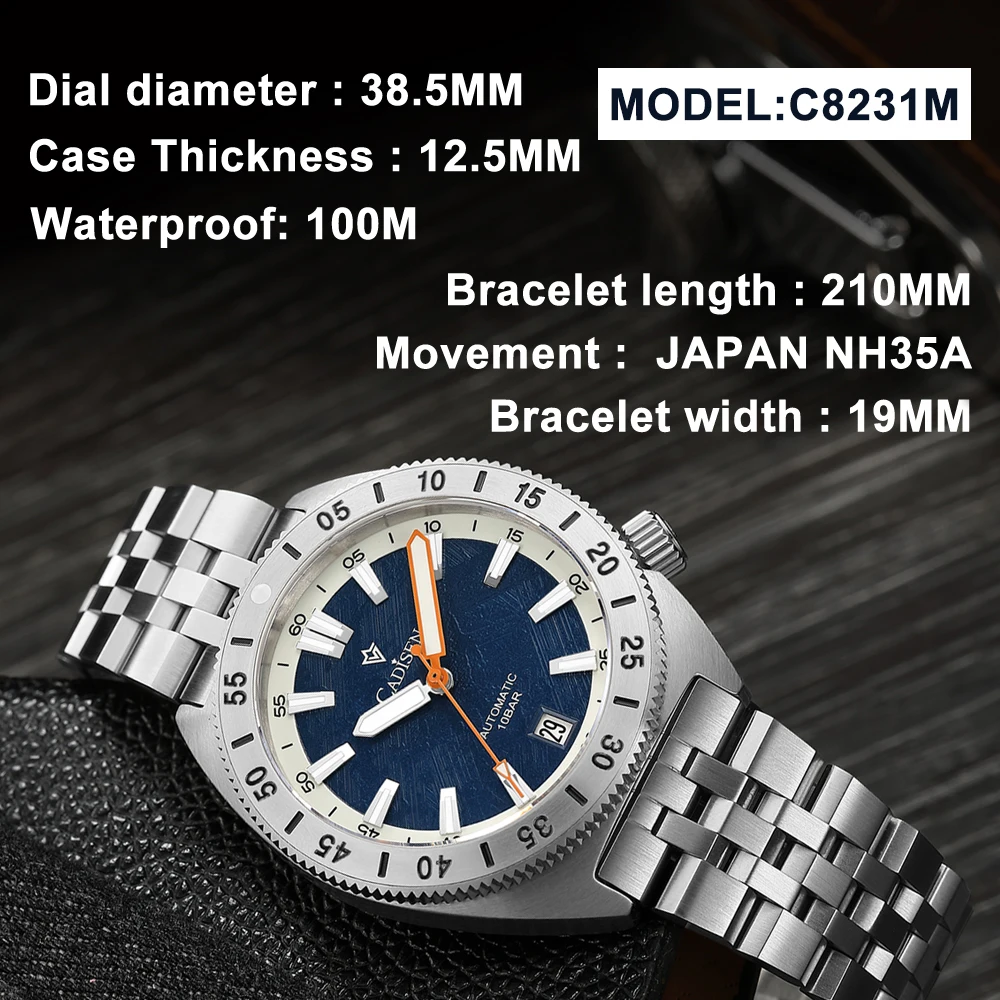 CADISEN C8231 Sapphire Glass Watches Men Japan nh35a Movt Men`s