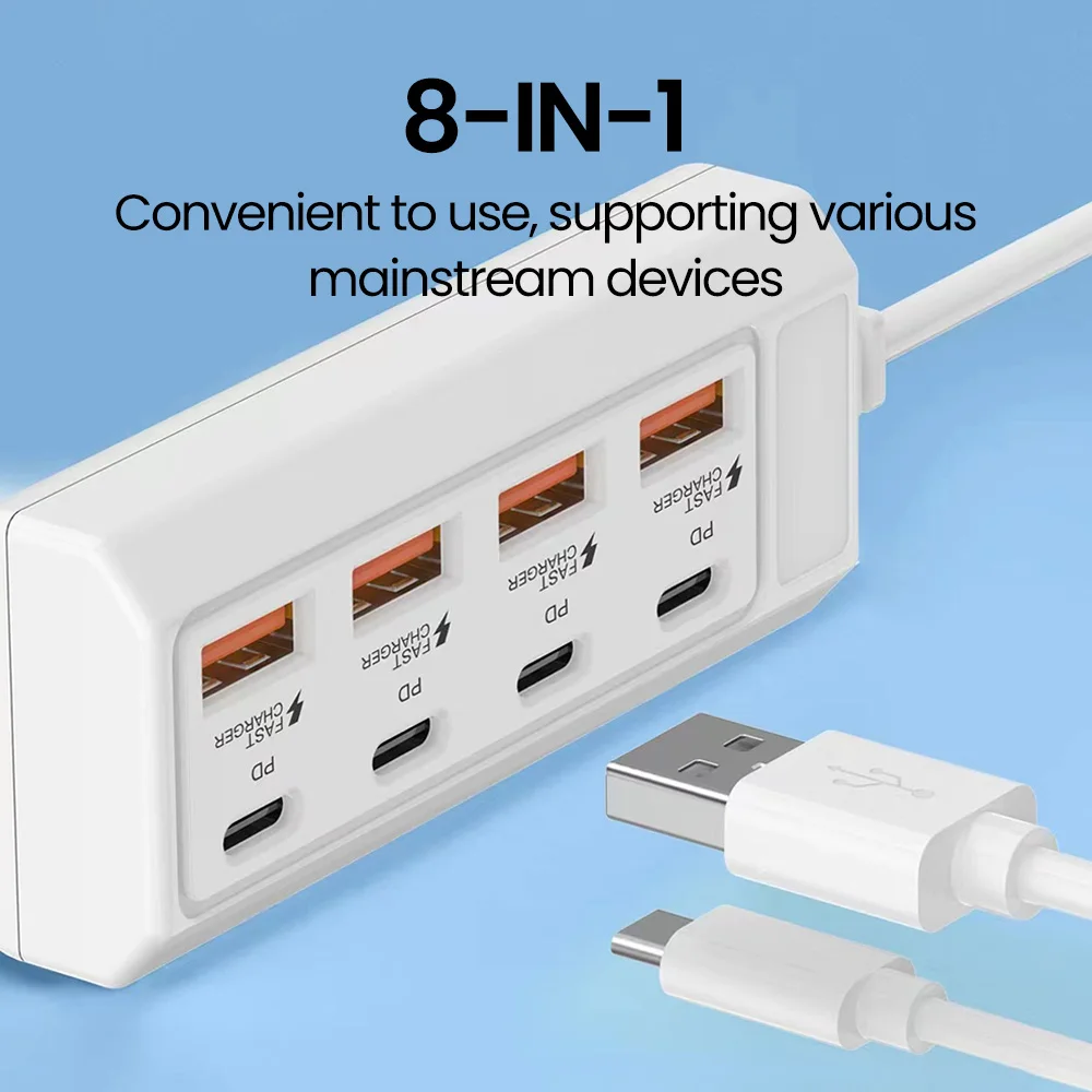 8 in 1 USB Electrical Socket 25W Fast Charging Power Outlet Adapter Docking Stations USB Splitter Converter Extension Socket