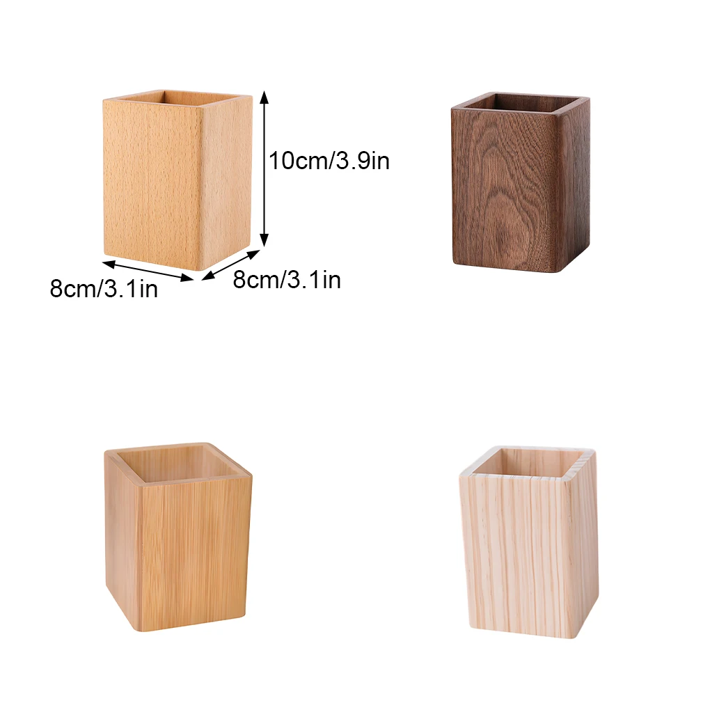 Wooden Stationery Organizer Square Pen Holder Desk Decoration Stationery Brushes Offices