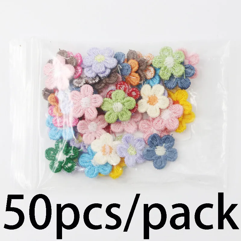 (50pcs/pack)15mm Cute Small Flower Embroidery Cloth Patch Accessories Ironing Embroidery Patch Fabric Flowers Lace