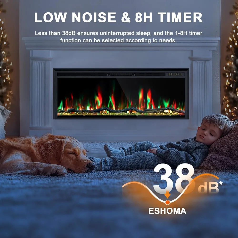 Electric Fireplace-50 Inch Fireplace Heater and Linear Fireplace W 15 Belt Light Colors-Fireplace Insert W 5100 BTU Heat Output 5