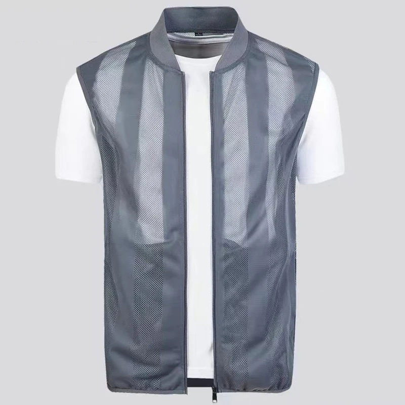 Mens Summer Mesh Fishing Vests Multi-pocket Outdoor Work Big Size Zipper Jacket Men Quick-drying Stripe Skin Clothes Hiking Vest fly fishing vest,fishing vest,hiking vest