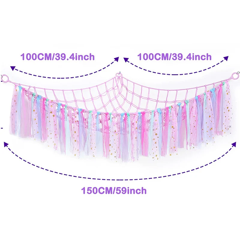 Hammock with Tassels Storage Net for Stuffed Animals Holder and Plush Toy Hammock Soft Cuddly Toys Large Corner Hanging Net 3