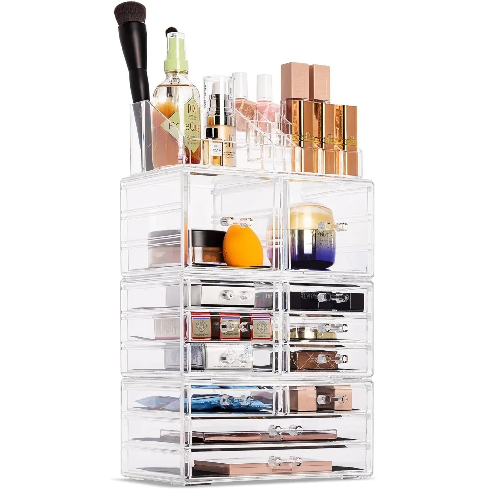 

Sorbus Large Makeup Organizer - Clear Stackable Jewelry & Makeup Organizer For Vanity, Bathroom Storage, Dresser - 12 Drawers