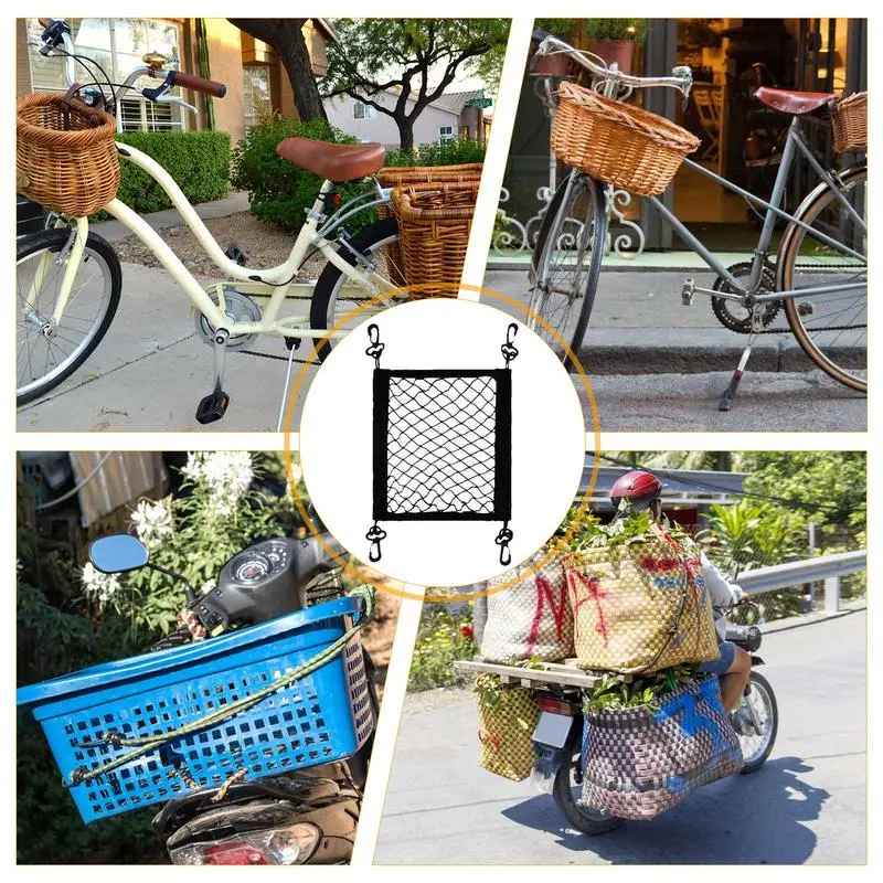 Motorcycle Cargo Net Motorcycle Luggage Net High Elastic Double Layer 4 Adjustable Hooks Helmet Storage Accessories