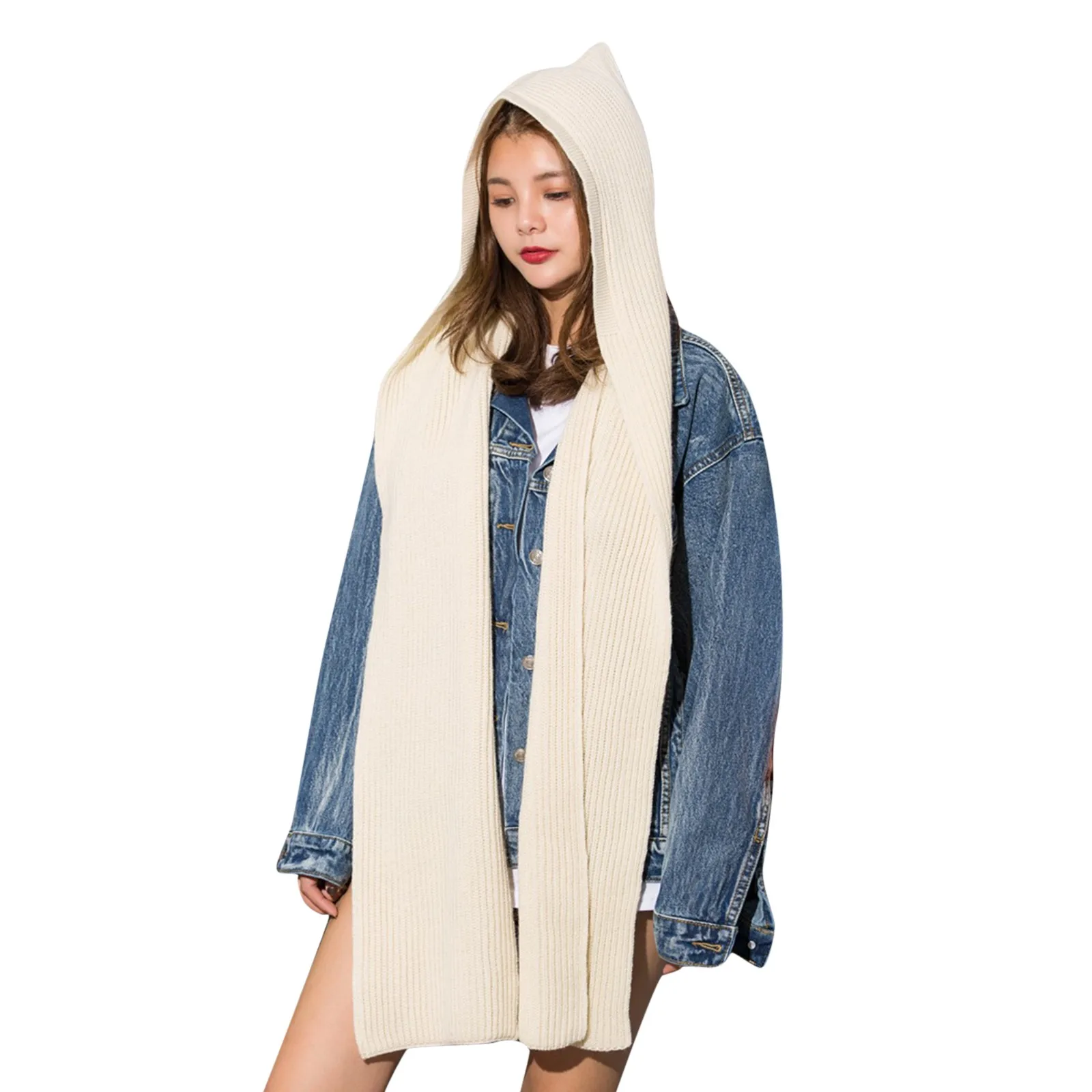 

Famliy Matching Hooded Scarf Mother Kid Baby Child Warm Winter Knit Beanie Knitted Hat Crochet Ski Cap Soft Solid Hat Wholesale