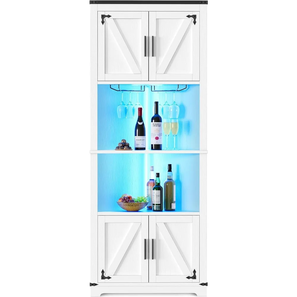 

Farm corner cabinet with LED lights, 70 inch high corner storage cabinet, with 4 doors and adjustable shelves, free of shipping
