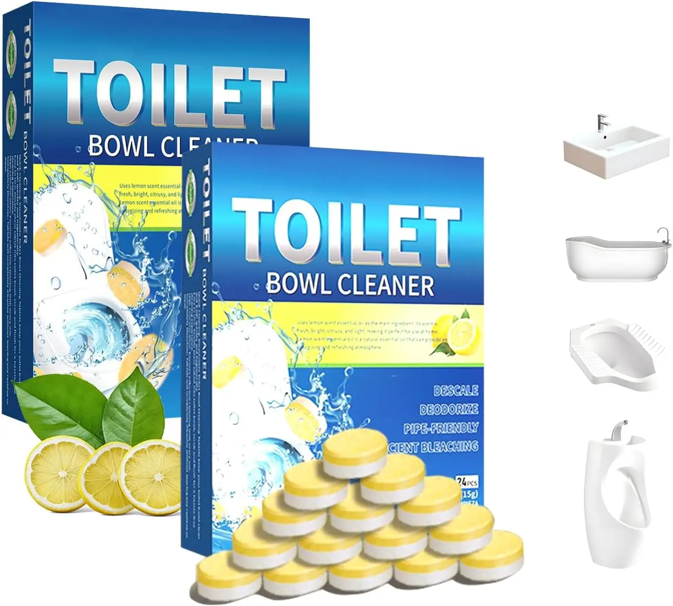 Effervescent Toilet Bowl Cleaner Lemon Flavored Effervescent Toilet Tablets Quickly Dissolves Pipes and Removes Odors and Stains for toilet cleaner, toilet cleaner tablets