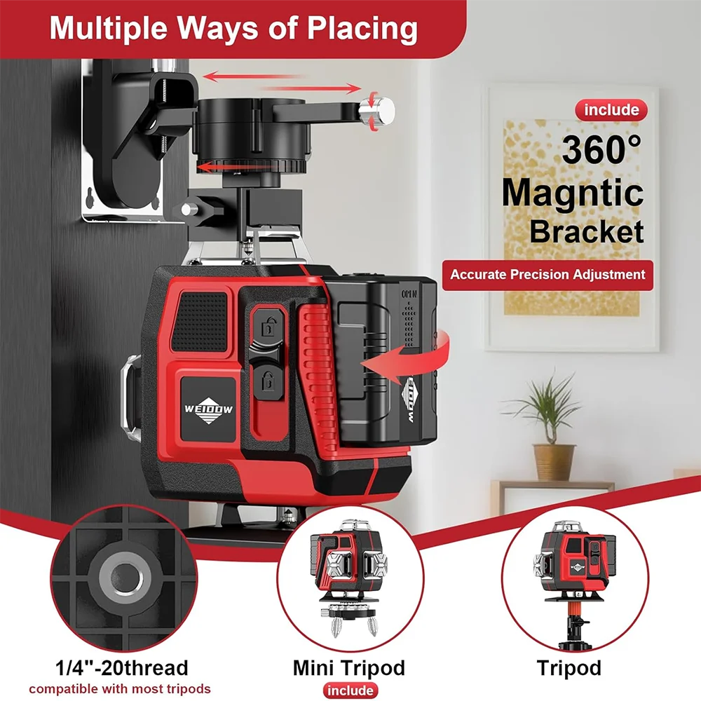 4D 16 Lines Professional Lazer Level L 360 Self Leveling 4x360&deg; Cross Line Laser with Tripod Nivel Laserfor Build Tools