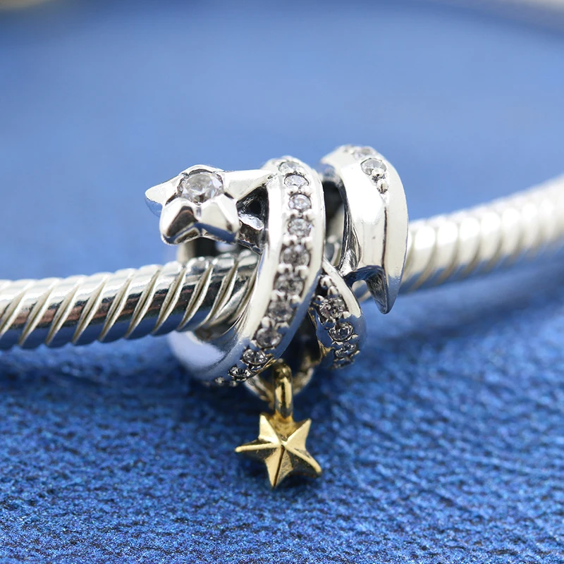 Женская серебряная подвеска со звездами, подвеска, Шарм-бусина, подходитдля всех европейских браслетов Pandora, ожерелья