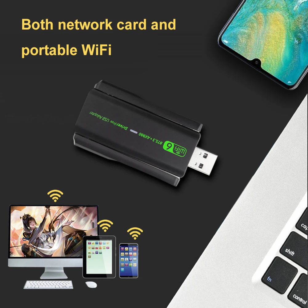 USB WiFi 6 Bluetooth 호환 5.3 어댑터 2 in 1 동글 900Mbps 미니 USB WiFi 동글 PC/노트북/데스크탑용 듀얼 3DBi 안테나