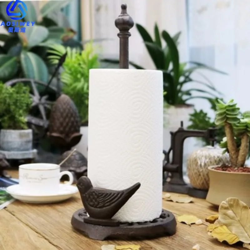 주철 올빼미 종이 타월 홀더, 빈티지 러스틱 주방 탁상 스탠딩 롤 냅킨 보관 랙, 금속 티슈 홀더