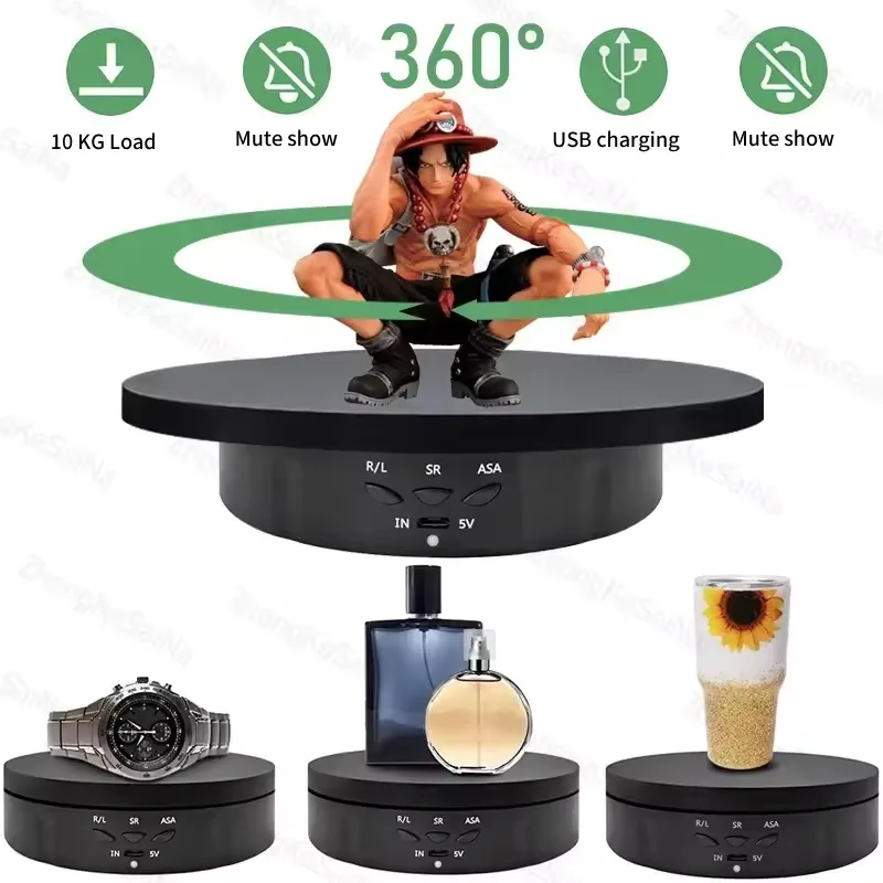 Motorized 360&deg; Rotating Display Stand USB-Powered Adjustable Speeds Jewelry Shoes Photography Video Commercial Shooting jewelry display stand