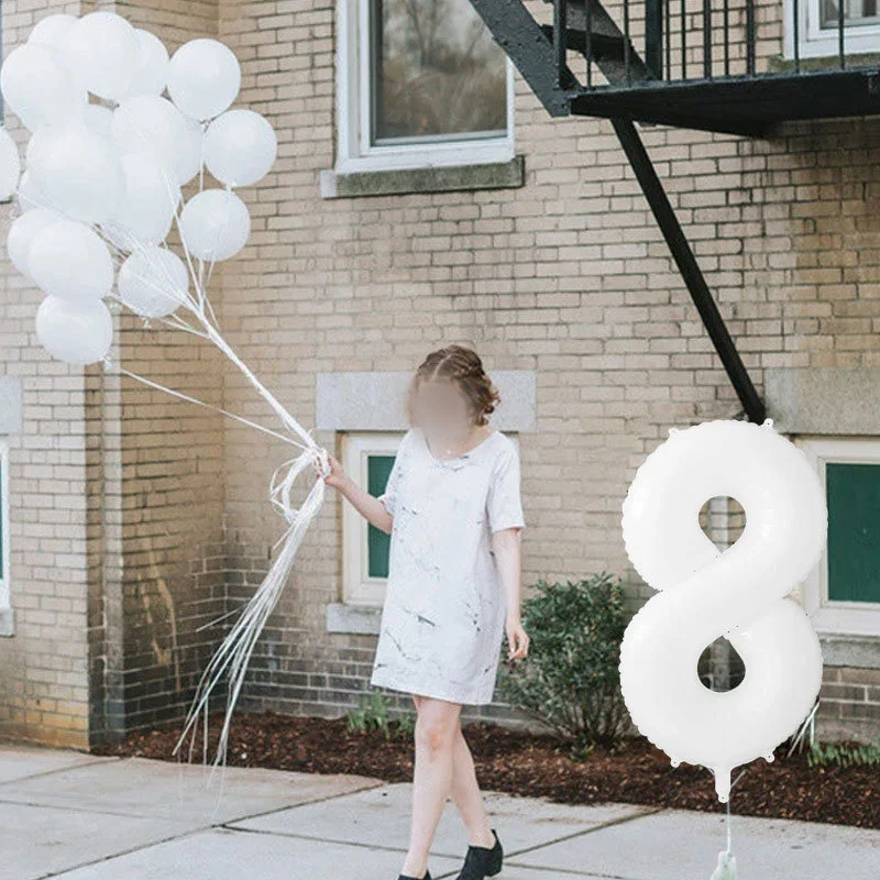 

White Number Balloons 0 1 2 3 4 5 6 7 8 9th Birthday Floating Aluminum Film Balloons Adult Birthday Party Decoration