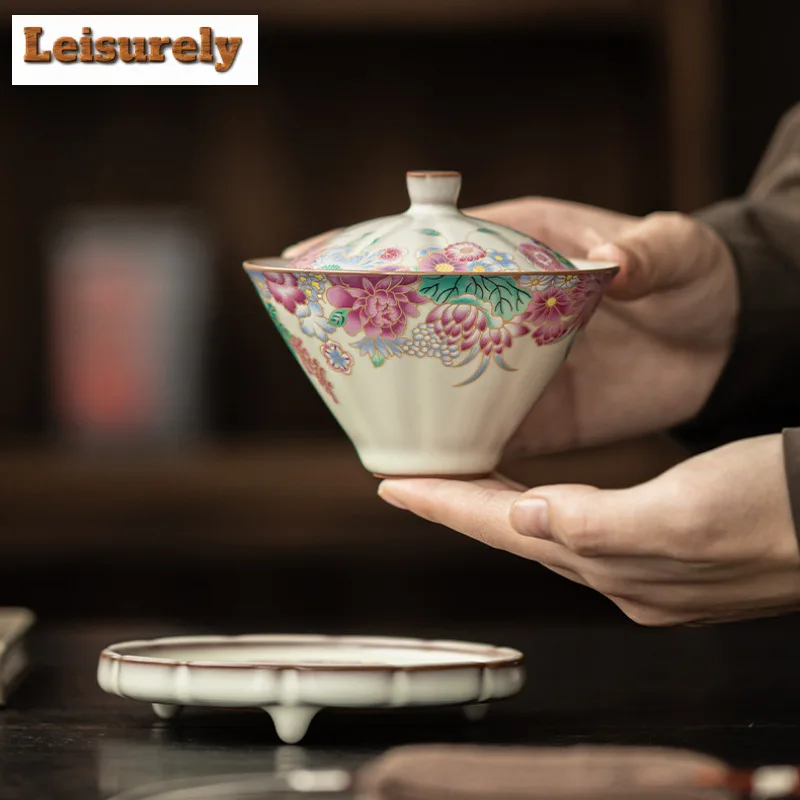 125ml Pork Fat Jelly Little Garden Gaiwan Handmade Tea Tureen Tea Bowl With Lid Kit Tea Making Cover Bowl Tea Items Decoration