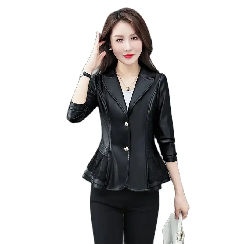 

Женский блейзер из искусственной кожи, демисезонная тонкая бархатная куртка из искусственной кожи с длинным рукавом и подкладкой