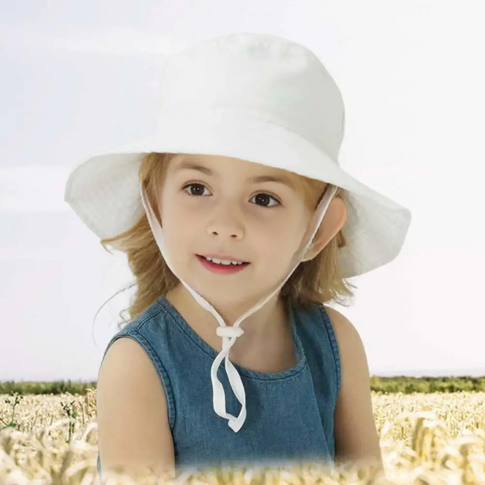 Summer Children Hat Big Brim Unisex Windproof Fixed Strap Sun Anti UV Breathable Portable Camping Beach Travel Sun Ha