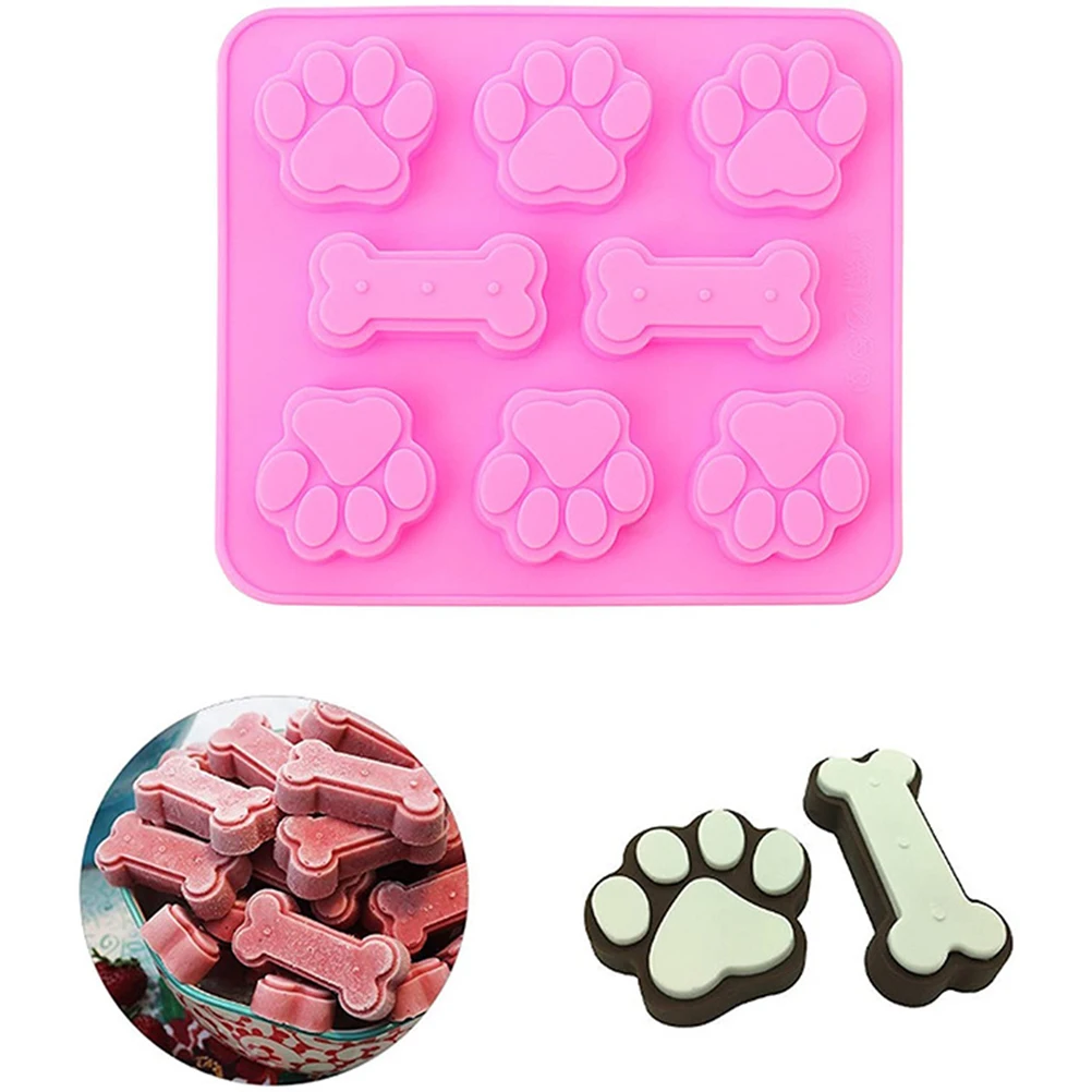 

2 Pcs Silicone Puppy treat molds, Dog Paw and Bone Mold Ice Cube Mold, Jelly, Biscuits, Chocolate, Candy Baking Mold