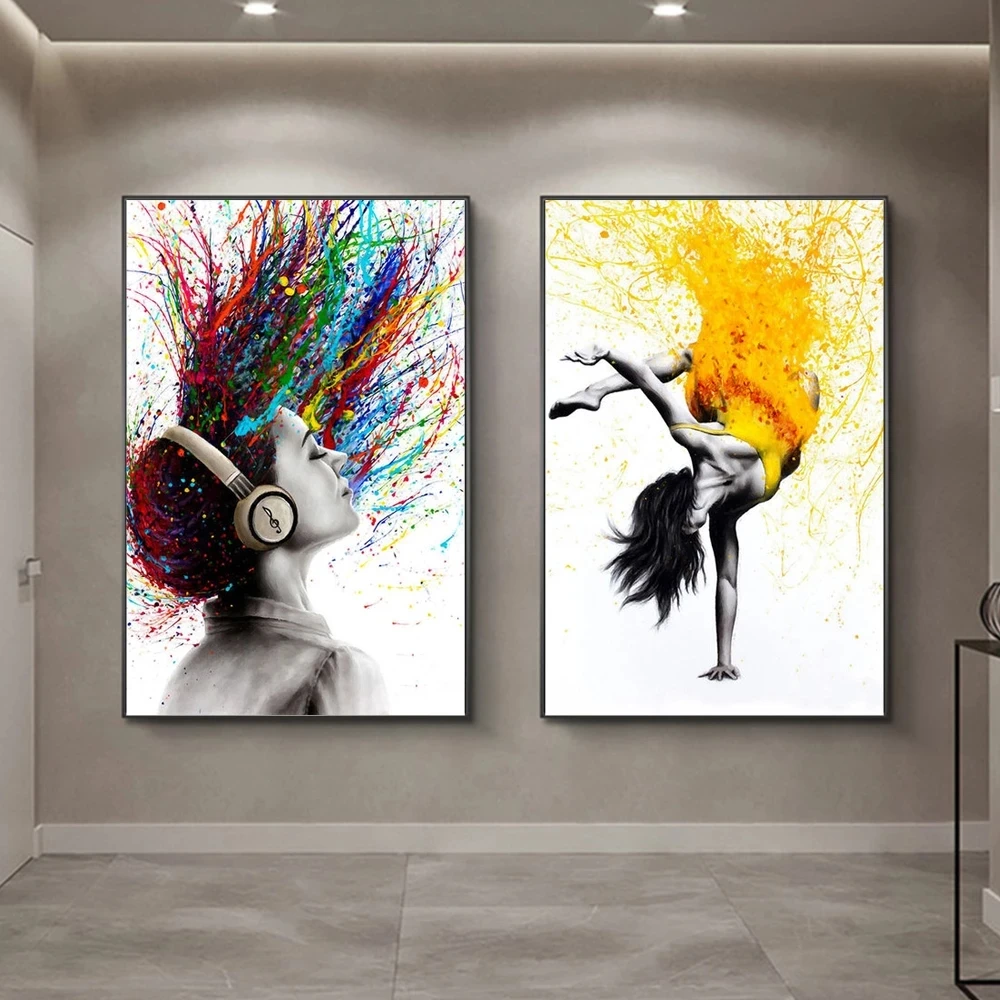 Graffiti Poster Mädchen Spielen Klavier Ballett Musik Frau Farbe Haar Leinwand Malerei HD Druck Wand Kunst Bild Wohnzimmer Hause decor Foto Foto