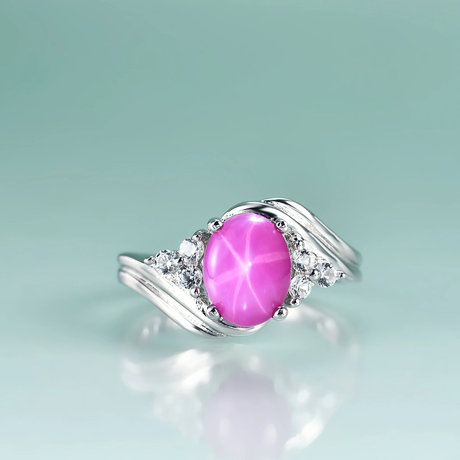 Pink Lindy Star Sapphire Ring Gem's Beauty Silver 925 Jewelry Ring Lab Star  Sapphire Trendy
