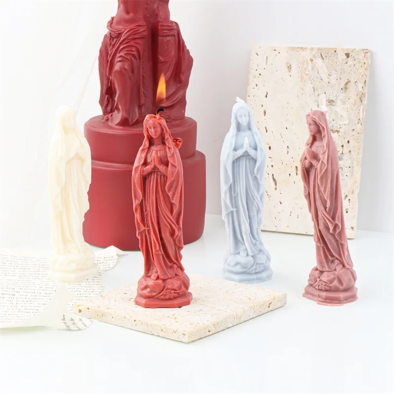 Virgin Mary of Prayer Silicone Candle Mold 3D Creative Figure Sculpture Resin Plaster Soap Making Tools Home Decorat