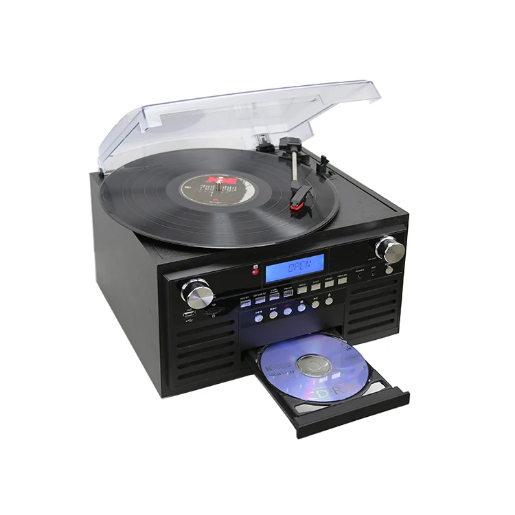 

Nostalgic 8 in 1 Wooden Turntable Player Vinyl Record player CD Cassette player AM/FM Radio Record to CD