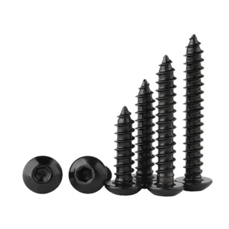 M2 M2.3 M2.6 M3 M3.5 M4 M5 M6 Black Hex Socket Button Head Self Tapping Screws 8.8 Steel Round Head Allen Tapping Screw 10-100pc