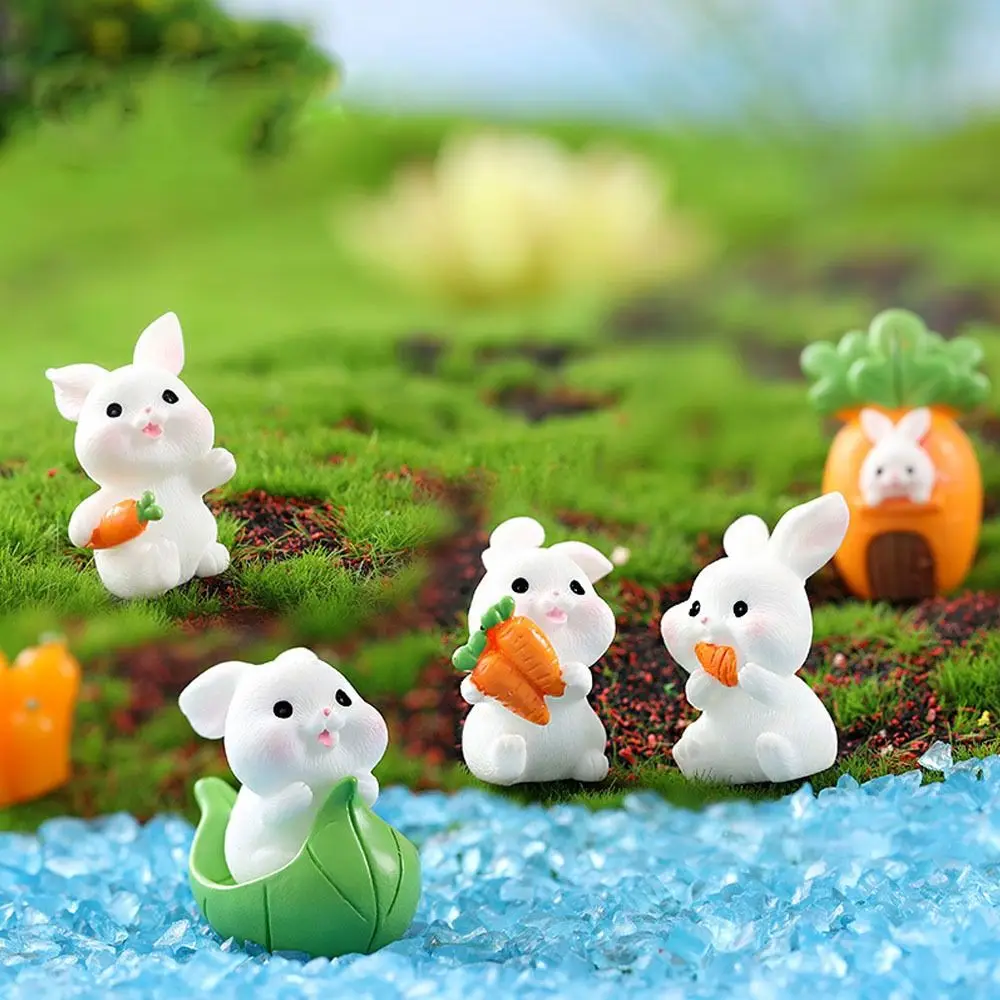 Cute Rabbit Bunny Ornament Resin Home Mini Bunny Miniature Figurines Miniature Landscape Decoration Home Easter Decoration