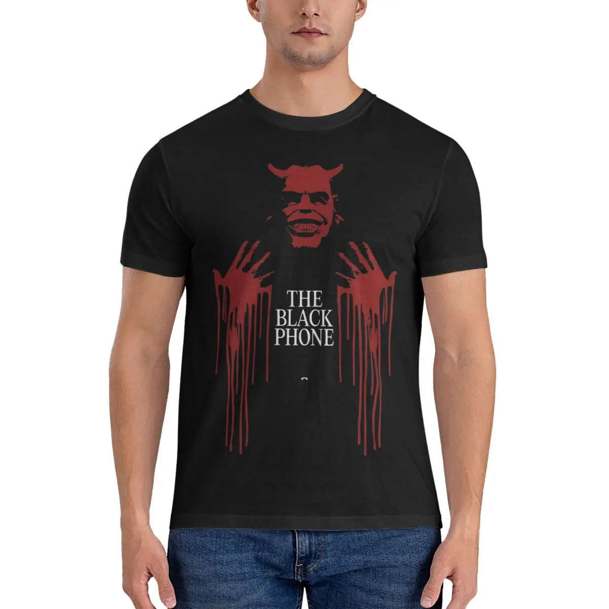 

Кровавые футболки для мужчин T-The Black Phone Vintage 100% хлопок тройники с круглым вырезом футболки с коротким рукавом Одежда для взрослых
