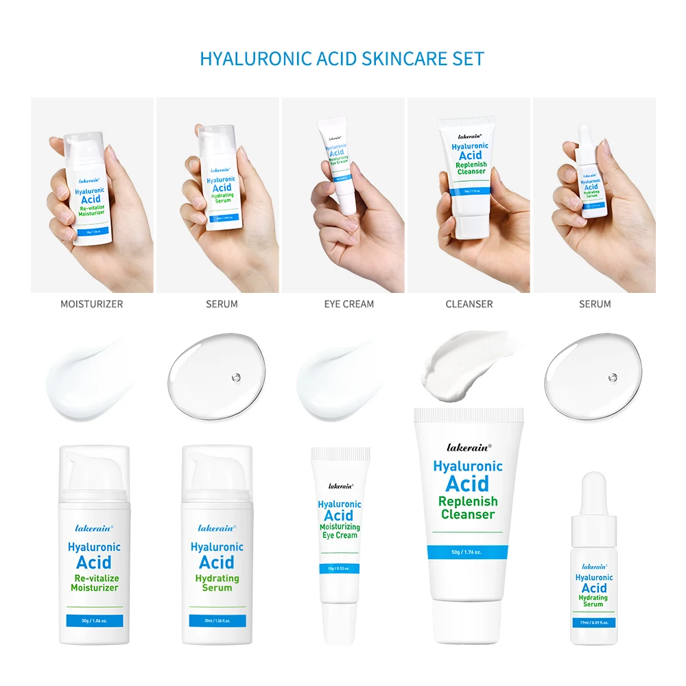 5-piece Set Hyaluronic Acid Skincare Set Essence Cleanser Eye Cream Face Cream Hydrating Moisturizing Repair Skin Care Product