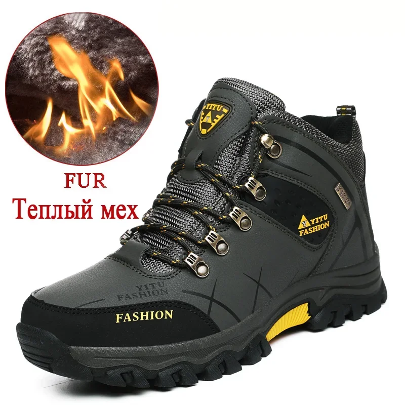 Brand Men's Boots Winter Men Casual Plush Warm Men's Snow Boots Waterproof Leather Luxury Sneakers Outdoor Winter