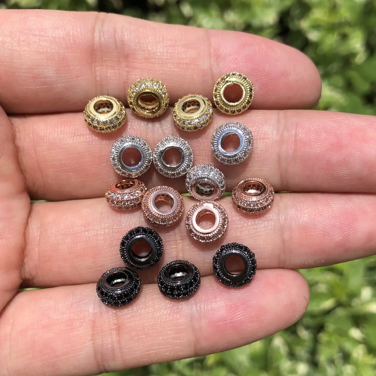 

10Pcs/Lot Zirconia Paved Wheels Brass Spacers Beads Findings for Women Custom Boutique Jewelry Making