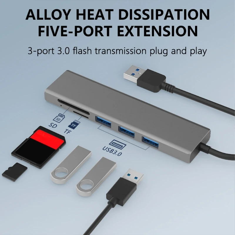 USB Hub Aluminum 4 Port Expander Travel Friendly USB Hub for Flash