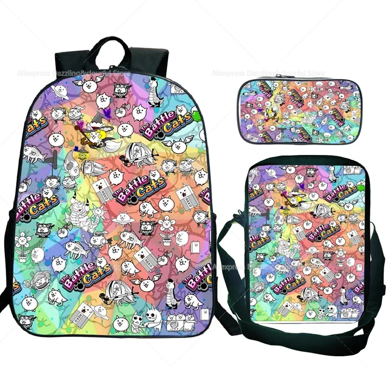 

The Battle Cats Backpacks 3pc Kids Game Bookbags with Pen Case Cartoon Students School Mochila Boys Girls Children Knapsack