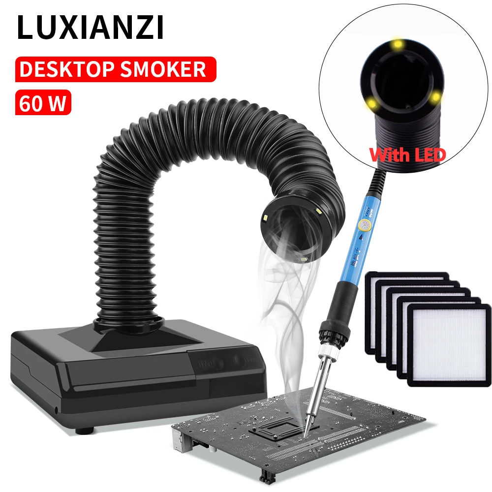 LUXIANZI 연기 추출기 LED 조명이있는 흡연 악기 220v 활성 탄소 필..
