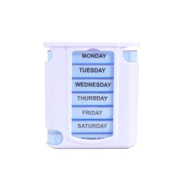 Colorful Weekly Pill Organizer with Stylish Design for Home, Travel, and Hospital Use (Blue - white)